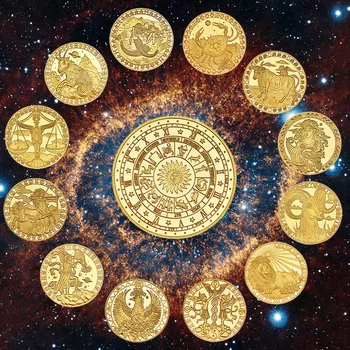1 GAB. 12 Zvaigznājā Challenge Monētas Suvenīru Rietumu Astroloģija Reljefs Kolekcionējamus Piemiņas Monētas Svētku Dāvanas
