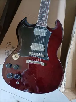 Ķīnas ģitāra rūpnīcas pasūtījuma Black vīna sarkanā SG kreisās rokas elektriskā ģitāra, Sarkans labo roku ģitāra 67
