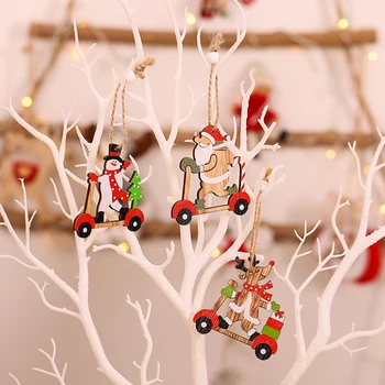 9PCS Ziemassvētku koka auto skeitborda dekoratīvi Ziemassvētku rotājumi ģimenes bērnu rotaļlietas dāvanām, kas ir 2021. Ziemassvētku rotājumi