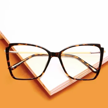 Liels Rāmis Anti Zilā Gaisma Cat Eye Tuvredzīgs Brilles Metāla Mīnus Grādu Recepšu Brilles Dioptriju 0 -0.5 -0.75, Lai -6.0