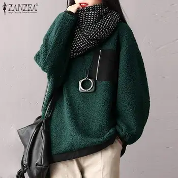 Fahsion Vintage Sieviešu Krekli Hoodies ZANZEA 2021. gada Pavasarī ar garām Piedurknēm Apkakli Gadījuma Sieviete Cieta Zaudēt Lielajam Streetwear