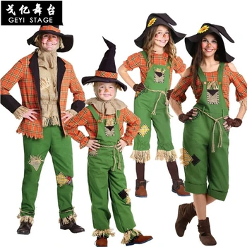Oz burvju kleita pieaugušo, sieviešu, bērnu sniegumu scarecrow cosplay fantasy kleita Halloween karnevāls meiteņu drēbes ar cepuri
