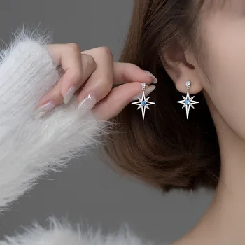 S925 sudraba īss shining star korejas auskari sieviešu temperaments dimanta sadursta zvaigžņu auss rotaslietas