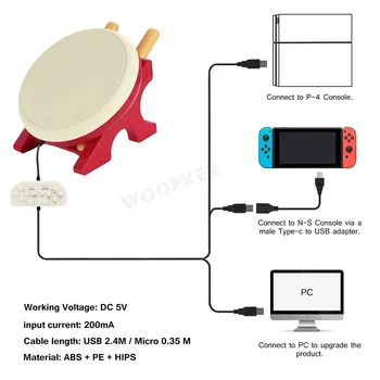 4-IN-1 Taiko Bungas Par PS4 /PS3 /PC/Nintend Slēdzis Ar Drumstick Ģimenes Mājas Spēlē Bungas Spēļu Piederumi Jaunas