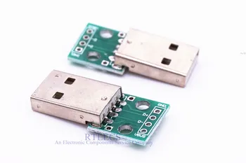 2 gab USB 2.0 Tipa Plug Vīriešu Pielodēti uz PCB Adapteri 4 pin 2.54 mm, Ar Caurumu Vienā Rindā Pin DIP