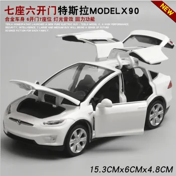 Tesla modelx90 auto modelis 1:32 simulācijas sakausējuma auto modelis atgriešanās spēkā, auto, automašīnu, automašīnas bērnu Ziemassvētku un dzimšanas dienas dāvana zila auto