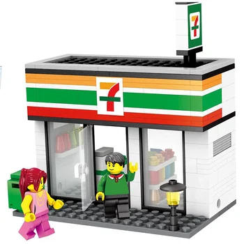[Jauna] City mini street view konfekšu veikalā ēdināšanas Restorānu veikals + skaitļi Celtniecības bloki smieklīgi saliek spēles, rotaļlietas bērniem, bērnu dāvanu