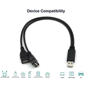 Jaunu Kājām USB Y Sadalītāja Kabeli USB 1 Vīrietis 2 Sieviete pagarinātāja Vads Dual USB Ports Extender Mezgls Dalīts Datu Adapteri Un Lādētājs