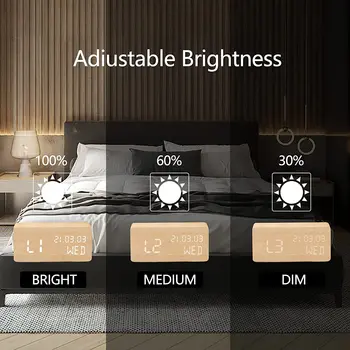 Trauksmes Galda Pulkstenis LED Digitālo Koka Skatīties Balss vadību, USB Uzlādējams Powered Elektronisko Darbvirsmas Smart Pulksteņi