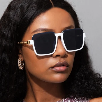 Klasika Vintage Baltās Saulesbrilles Sieviešu Modes Dizaina Lielizmēra Kvadrātveida Metāla Rāmis Retro Melns Luksusa, Saules Brilles Ieplests Oculos
