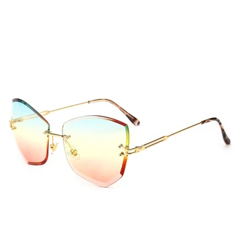 Modes Metāla Sieviešu Rozā Cateye Slīpumu, Saulesbrilles bez apmales Kaķu Acu Brilles UV400