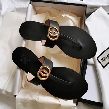Itālija 2022 vasaras gujia jelly sandales sieviešu pāris čības augstas kvalitātes ādas ērti aparatūras apdare flip kritiens
