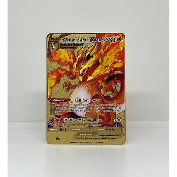 8.8*6.3 cm Pokemon Gold karti Charizard VMAX Zvanu par Varu, Zeltu Metāla Kartes Kolekcijas rotaļlietas bērniem