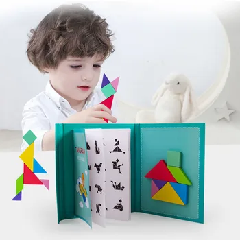 Jaunu Bērnu Magnētisko 3D Jigsaw Puzzle Tangram Domāšanas Mācību Spēle Baby Montessori Mācību Izglītojošas Koka Rotaļlietas Bērniem