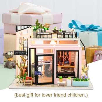 Koka māju diy leļļu nams vienkāršu ēkas modelis, salikts Ziemassvētku dāvanas koka rotaļlietas, dzimšanas diena dāvanas