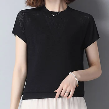 Korejas Modes Īsām Piedurknēm Adīts T Krekls Dobi No Vasaras Top 2022 Sieviešu apģērbs, T-Krekli Brīvs T Sievietēm Poleras Mujer