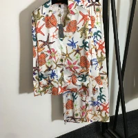 109798 Jaunu Vasaras Modes Classic Starfish Shell Drukāt Atloks Krekls Ar Garām Piedurknēm + Elastīgs Viduklis Plaša Kāju Bikses Atdzist Zīda Tērps V2
