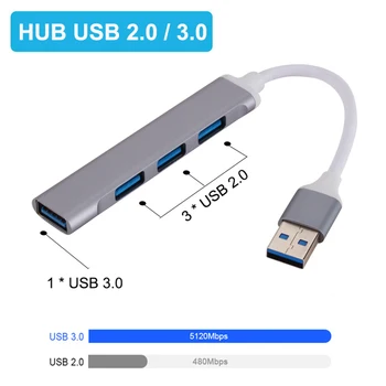 5Gbps ātrgaitas USB 3.0 HUB Alumīnija Sakausējuma USB 3.0 2.0 Adapteris, 4 Portu Sadalītājs Daudzu Portatīvo Paplašinātājs par Datoru, Portatīvo DATORU