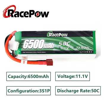 RacePow 6500mAh 3S 11.1 V 50C RC Lipo Akumulatoru ar T Dekāni Spraudnis Traxxas RC Auto kravas Tanku, Lidmašīnu Drones Helikopters RC rotaļlietas