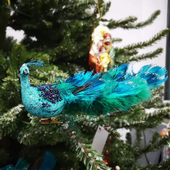 27cm Pāvs Eglīšu Rotājumi Glittered Putnu Clip-On Ziemassvētku Mājas Dekoru Laimīgs Pāvs Tirkīza Ziemassvētku Rotājumi