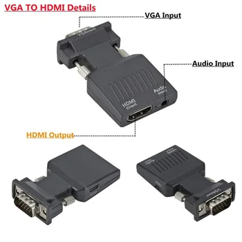 VGA uz HDMI-saderīgam Pārveidotāja Adapteris 1080P VGA Adapteri PC Klēpjdatoru HDTV Projektors, Video, Audio HDMI-saderīgam uz VGA