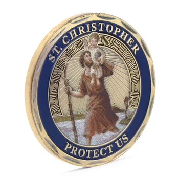 St Christopher Patrons Ceļotājiem Piemiņas Izaicinājums Monētu Kolekcijas Piemiņas Monētu Žetons Double-sided Reljefs