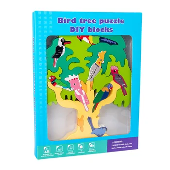 Koka Putnu Puzzle Koka Blokus, Bērniem Interaktīvā Stacker Spēle Jenga Celtniecības Bloki, Mācību Rotaļlietas Izglītojošās Rotaļlietas Bērniem