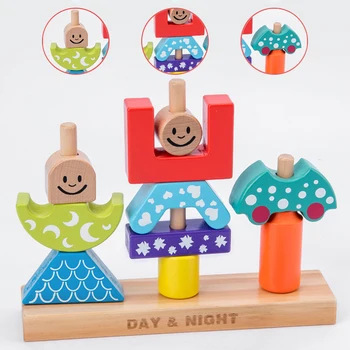 Radoši Izglītojošas Koka Rotaļlietas, kas Dienu un Nakti Pīlārs Bloki Agrīnās Mācīšanās Rotaļlietas Bērnu Bērniem Dzimšanas diena Ziemassvētku Dāvanu