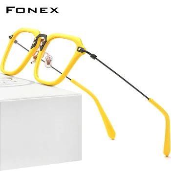 FONEX Acetāts Titāna Brilles Vīrieši Ir 2021. Vintage Lielizmēra Kvadrātveida Recepšu Brilles Rāmis Sievietēm Brilles Briļļu F85684