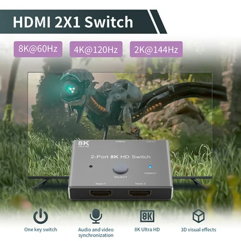 8K HDMI 2.1 Slēdzis Sadalītājs 2 in 1 No 8K@60Hz 4K@120Hz 48Gbps 2X1 Komutatoru un Adapteri X-Box PS4 PS5 Blue-ray Atskaņotāju Projektori