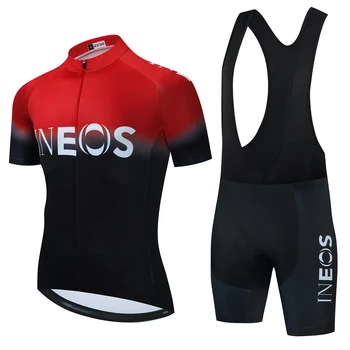 INEOS riteņbraukšana jersey ir 2021. kopa ar īsām piedurknēm vīriešiem road bike kalnu MTB komanda velosipēdu cikla apģērbu Maillot Sūklis Bikses želeja 20D