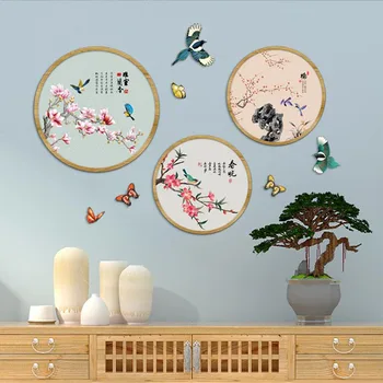 Ķīniešu Stila Tapetes Dzīvojamā Istabā Dīvāns TV Fona Apdare, Sienas Uzlīmes DIY Kārtu Ziedi Putnu Plakāti