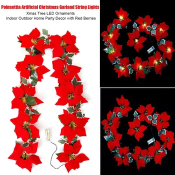 2m 10LED Ziemassvētku Poinsettia Ziedu Dekorācijas Vainags String Iedegas Ziemassvētku Eglītes Rotājumi Ziemassvētku Iekštelpu Āra Mājas Dekoru