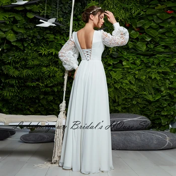 Plus Lieluma garām Piedurknēm Boho Kāzu Kleitas 2022 Tērpu Līnijas Šifona Līgavas Saņemšanas V kakla Kāzu Tērpu Mežģīnes Up Atpakaļ, Grīdas Garums