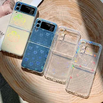 Crystal Case for Samsung Z Flip 3 Lāzera Krāsains Ziedu Sirds Tauriņš Anti-kritums IMD Tālrunis seguma Galaxy Z Flip3