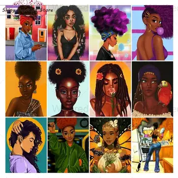 5D DIY Melnās Āfrikas Sieviete, Dimanta Glezniecības Pilnībā SquareRound Dimanta Izšuvumi Karikatūra Meitene Portretu Sienu Apdare, roku darbs