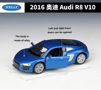 WELLY Lējumiem 1:36 Auto Simulators 2016. Gada Audi R8 V10 Pull Atpakaļ Sporta Auto Modeļa Automašīnas Metāla Sakausējuma Rotaļu Auto Bērniem Dāvanu Kolekcija