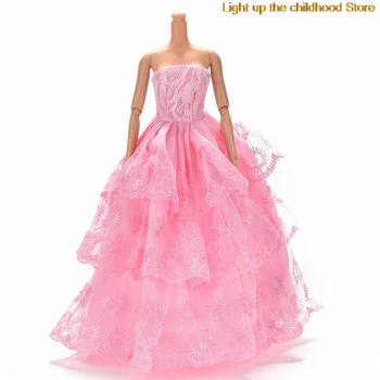 1GB Lelle Kleita apģērbs Apģērbs Vairāku Slāņu Elegants Mežģīņu Kāzu Kleita Lelle Luksusa Ziedu Lelles, Aksesuāri