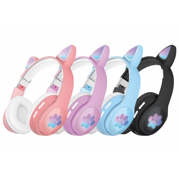 Rozā Meitene Bezvadu Austiņas Bluetooth RGB Gudrs Kaķis Ausis LED Austiņas Ar Mikrofonu Kid Austiņas Mūzikas kasko Bērnu Dāvanas