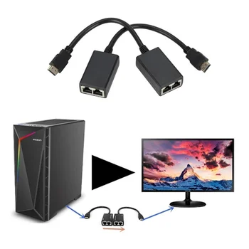 GRWIBEOU HDMI Pa RJ45 CAT5e CAT6 UTP LAN Ethernet Extender Repeater Atbalsta 1080P Izšķirtspēju līdz Vismaz 100ft (30M)
