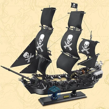 Karību jūras Melno Pērli Jahtu Pirātu Kuģa Modelis Celtniecības Bloki KM Ķieģeļi Komplekts Dāvanas Izglītojošas Rotaļlietas Bērniem