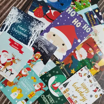 50pc/daudz Priecīgus Ziemassvētkus Kartes Mini Briežu Noel koku Puse Dāvanu Apsveikuma Ziņojumu Kartes Ziemassvētki Laimīgu Jauno Gadu pastkarte 6x6cm 6x8cm