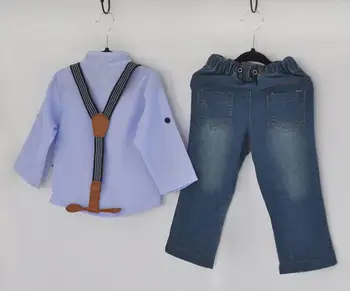2018 Modes Toddler Kidswear Bērnu Zēnu Drēbes Īstermiņa Piedurknēm Svītrainām Krekls+Džinsi divdaļīga Bērniem, Treniņtērpi Zēnu uzvalki A270