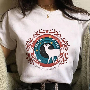 Priecīgus Ziemassvētkus Santa Un Aļņiem Grafiskais Izdrukāt T-krekls Sievietēm/Vīriešiem Harajuku Estētisko Tshirt Sieviešu Modes Īsām Piedurknēm T Krekls