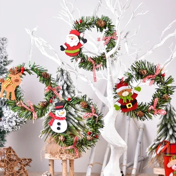 Ziemassvētku Rotangpalmas Kulons Ornamenti, Koku Vainagu Loga Sienas Priežu Čiekuri Vainagi, Ziedu Karājas Elk Santa Claus Jauno Gadu Dekori