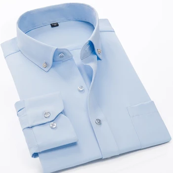 Vīriešu balts krekls ar garām piedurknēm Biznesa gadījuma tīrtoņa krāsu slim krekls ir 2021. pavasarī un rudenī, 10 jaunas krāsu izvēlēties