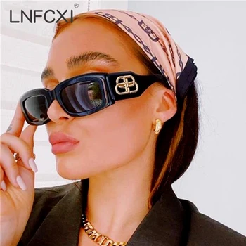 LNFCXI Saulesbrilles Tendence Taisnstūra Luksusa Dizaineru, Saules Brilles Sievietēm Melno Toņu Modes Brilles Vīriešu Vasaras Laukumā Gafas