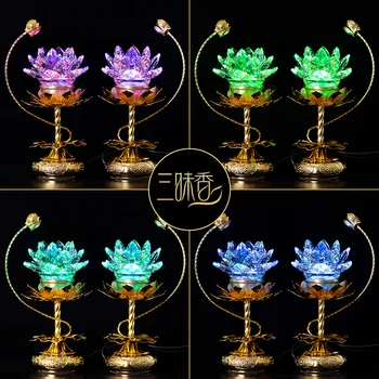 Lotus Lampas, Lampas uz Buddha Dievkalpojumu Sadzīves Pāris Plug-in Budas Priekšā, Laternas Stikla Lampa Dieva Bagātības Lampas Guanyin