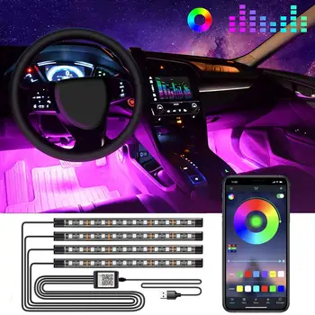 Auto salona Apgaismojuma RGB 48 LED Dekoratīvās Gaismas Lentes Ar USB Bezvadu Tālvadības Mūzikas Vadības Vairāki Režīmi Auto, Kājām, Gaisma