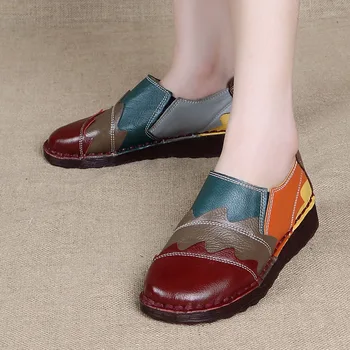 Xiuteng ir 2021. Dzīvoklis ikdienas apavi liela izmēra ādas Sieviešu kurpes Retro krāsu saskaņošanas dzīvokļi ar rokām Darinātas kurpes obuv zapatos mujer